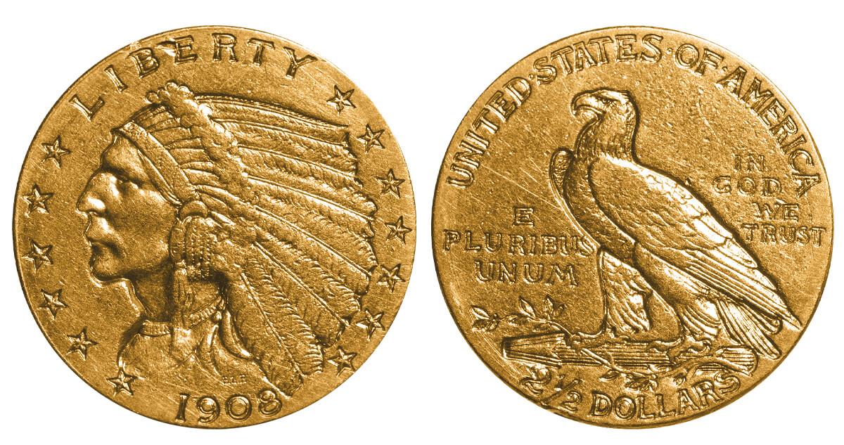 United States, 2½ Dollars, 1908 year