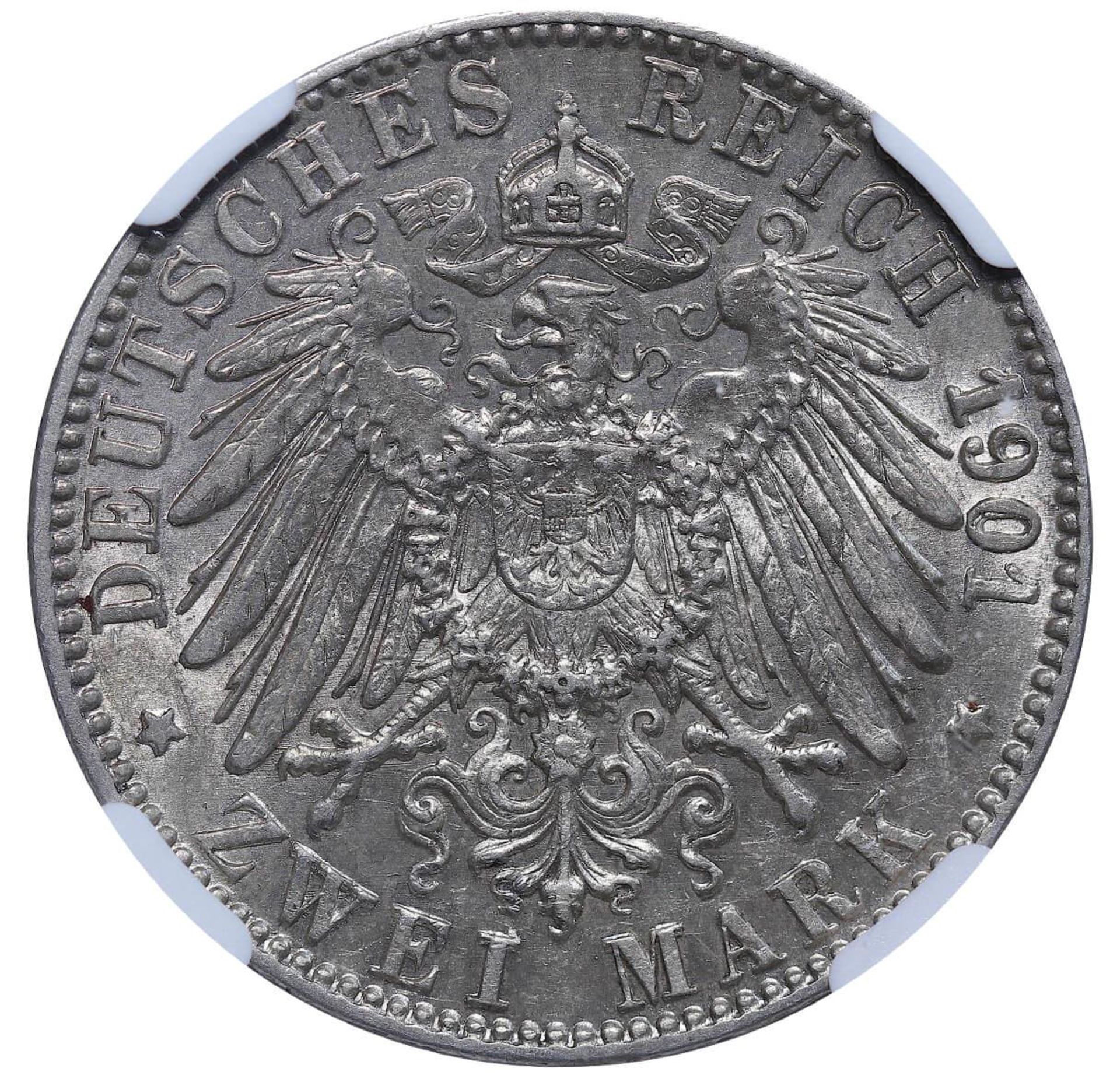 Grand Duchy of Baden, 2 Marks, 1901 year, G, NGC, AU DETAILS Cleaned - Bild 3 aus 3