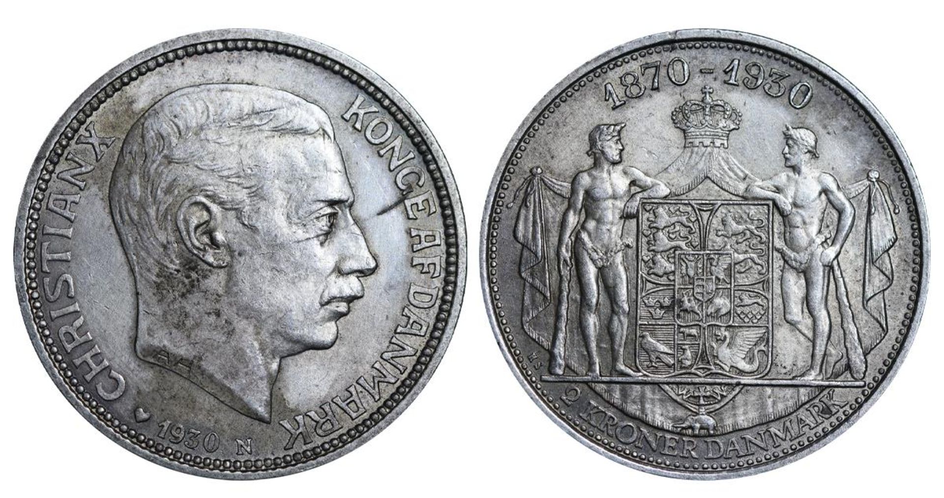 Denmark, 2 Kroner, 1930 year, ?N, 60th Anniversary - Birth of King Christian X