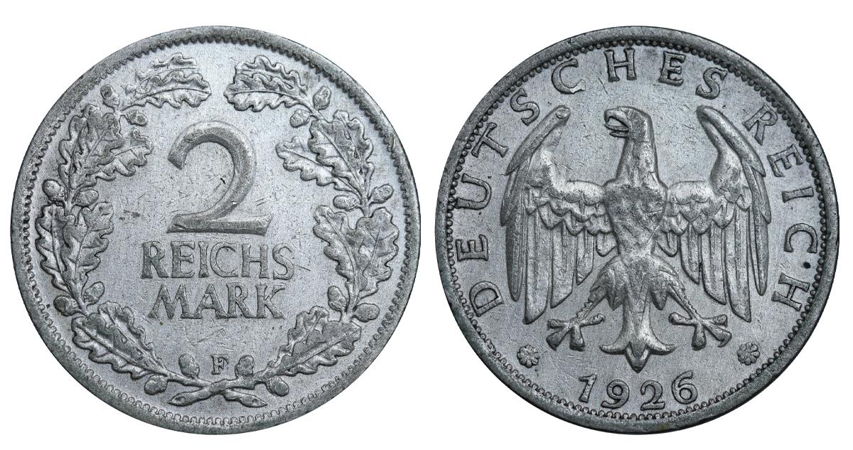 Germany, 2 Reichsmark, 1926 year, F