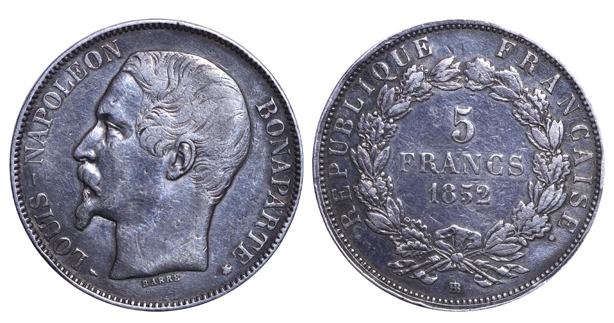 France, 5 Francs, 1852 year, BB