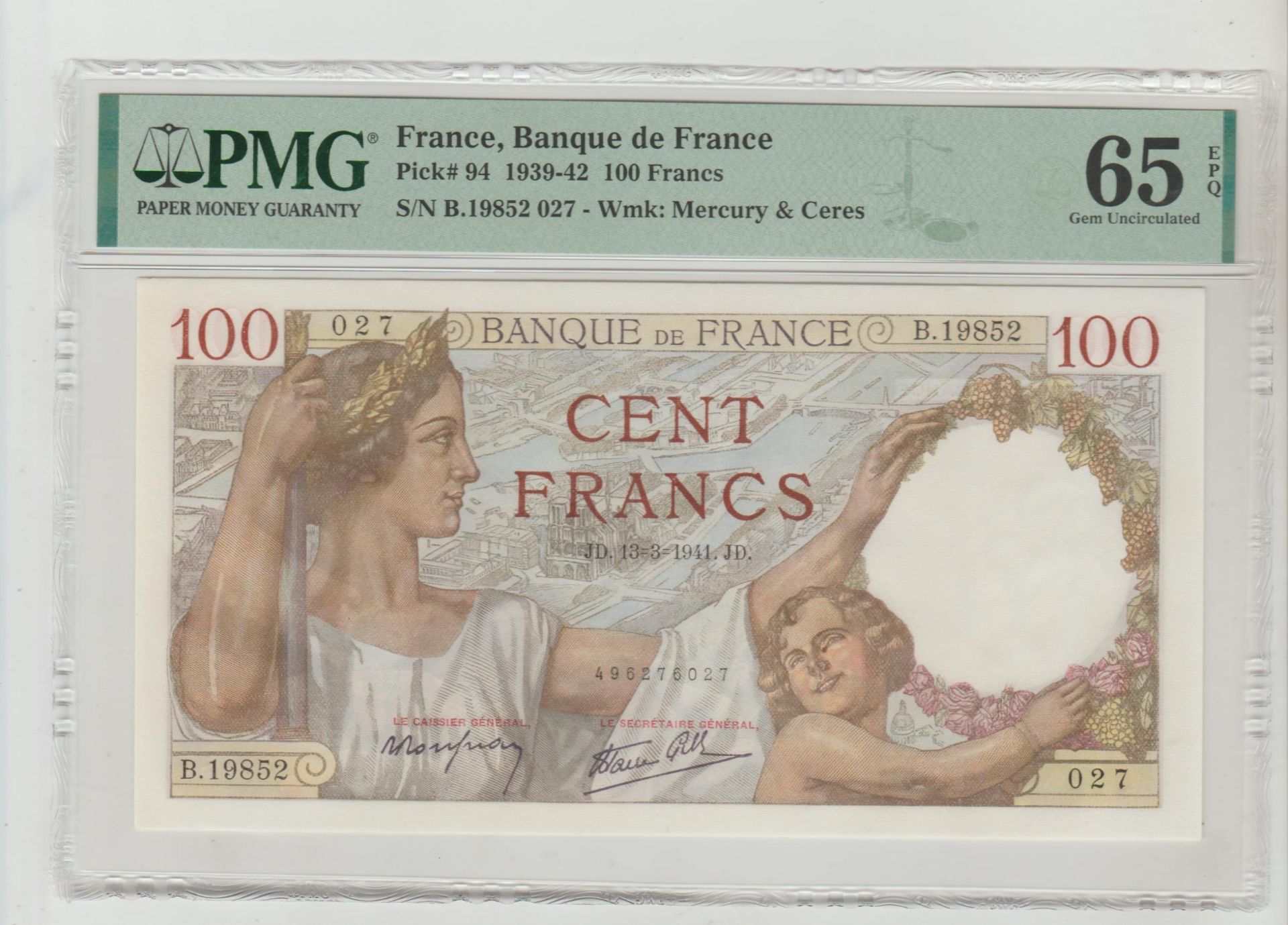 France, 100 Francs, 1942 year