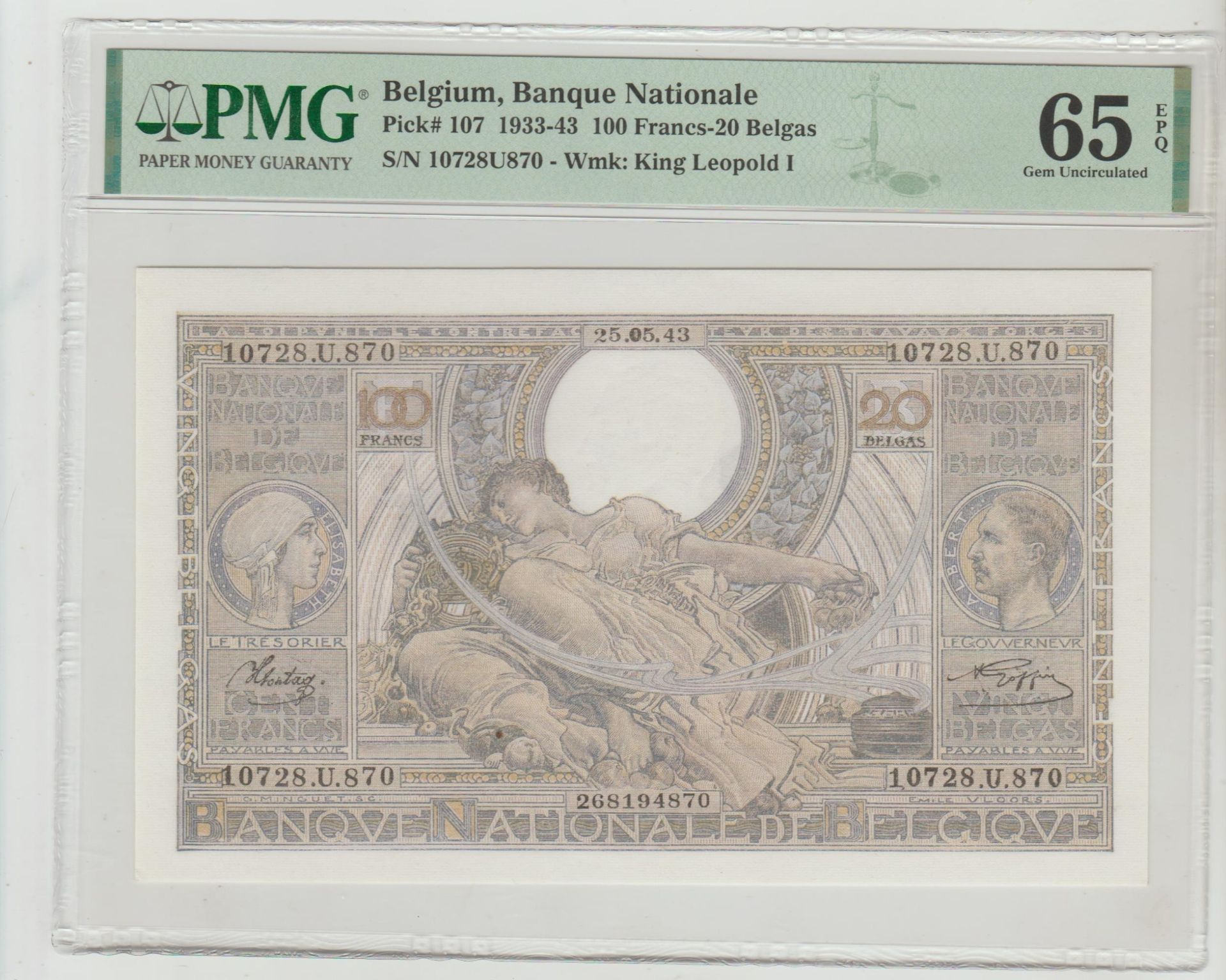 Belgium, 100 Francs, 1943 year