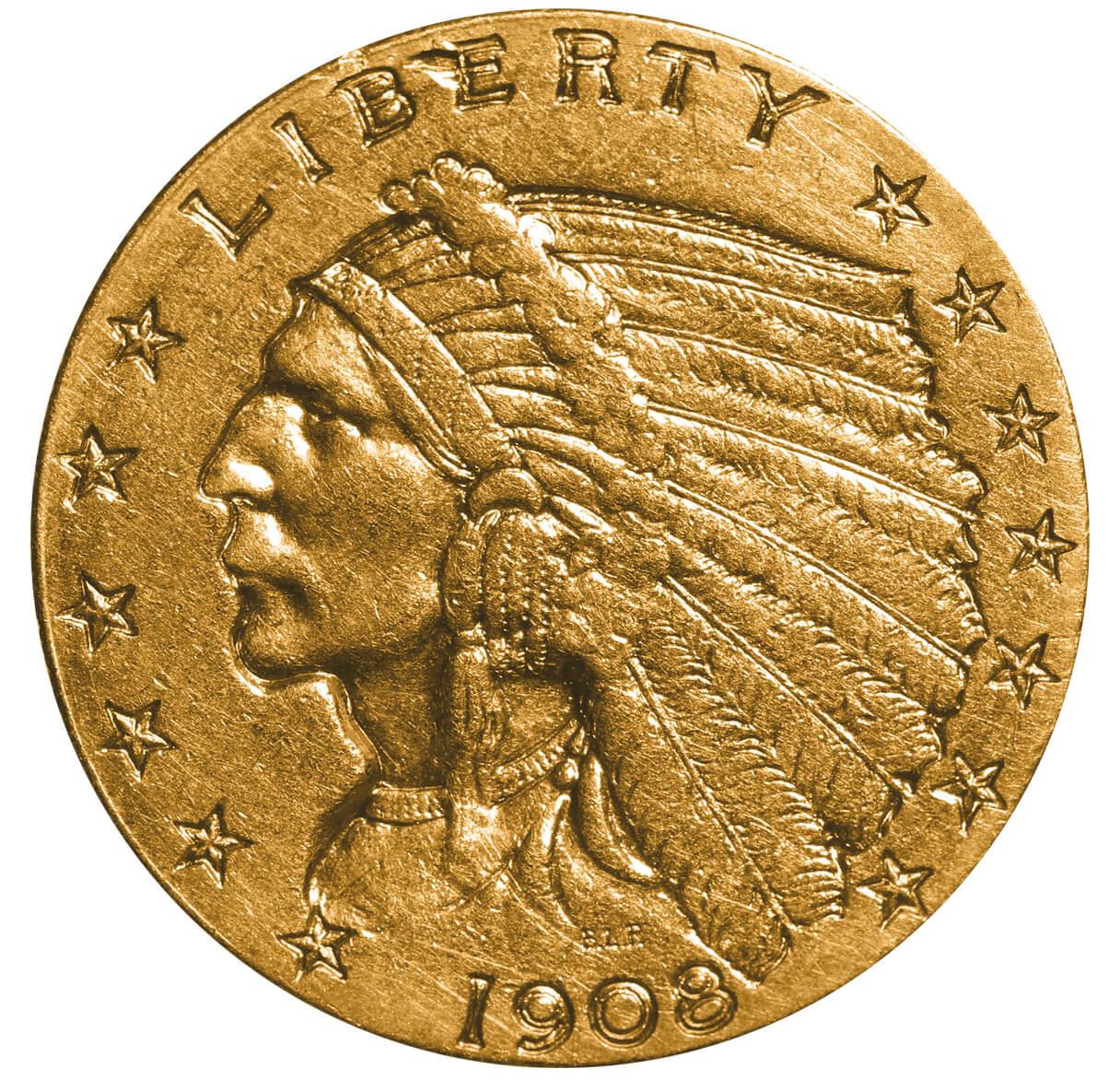 United States, 2½ Dollars, 1908 year - Image 2 of 3