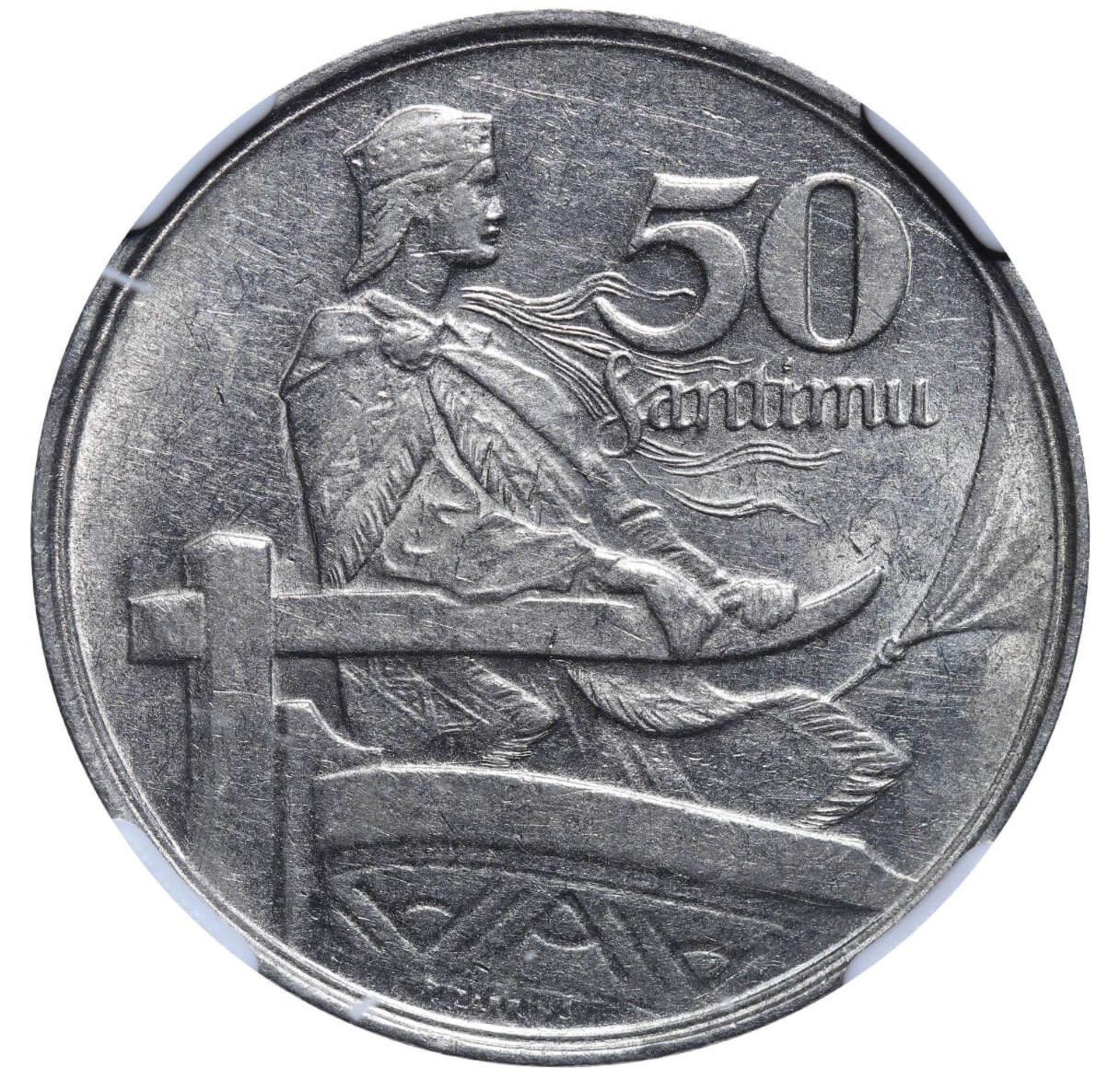 Latvia, 50 Santimu, 1922 year, NGC, AU 58 - Bild 2 aus 3