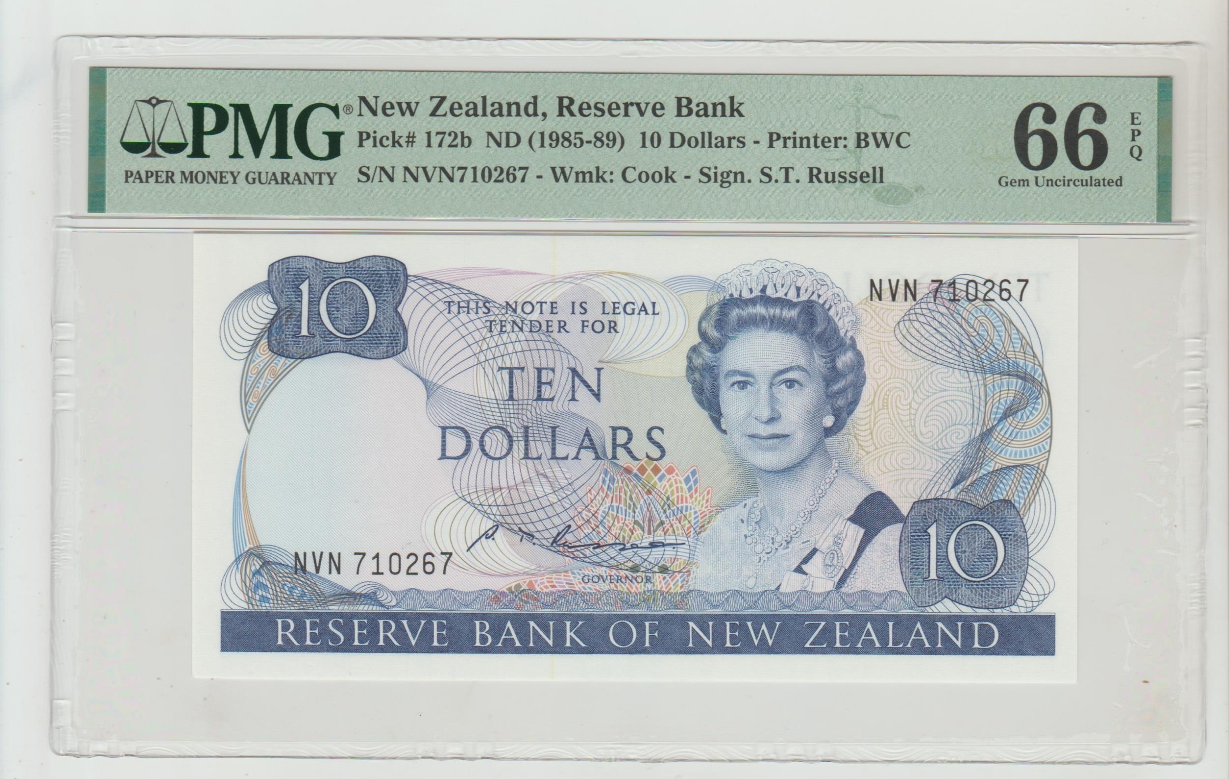 New Zealand, 10 Dollars, 1985 year