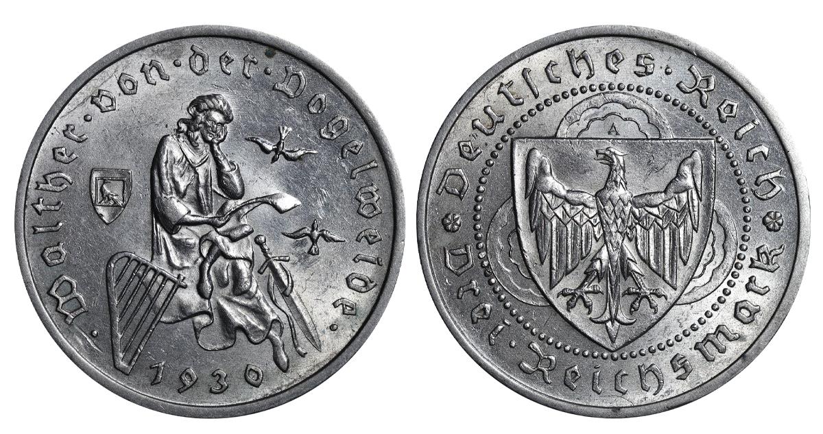 Germany, 3 Reichsmark, 1930 year, A, 700th Anniversary - Death of Von Der Vogelweide