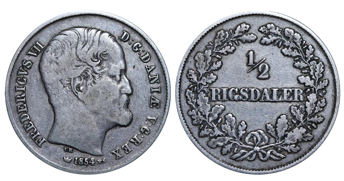 ½ Rigsdaler, Denmark, 1854 year,?-VS