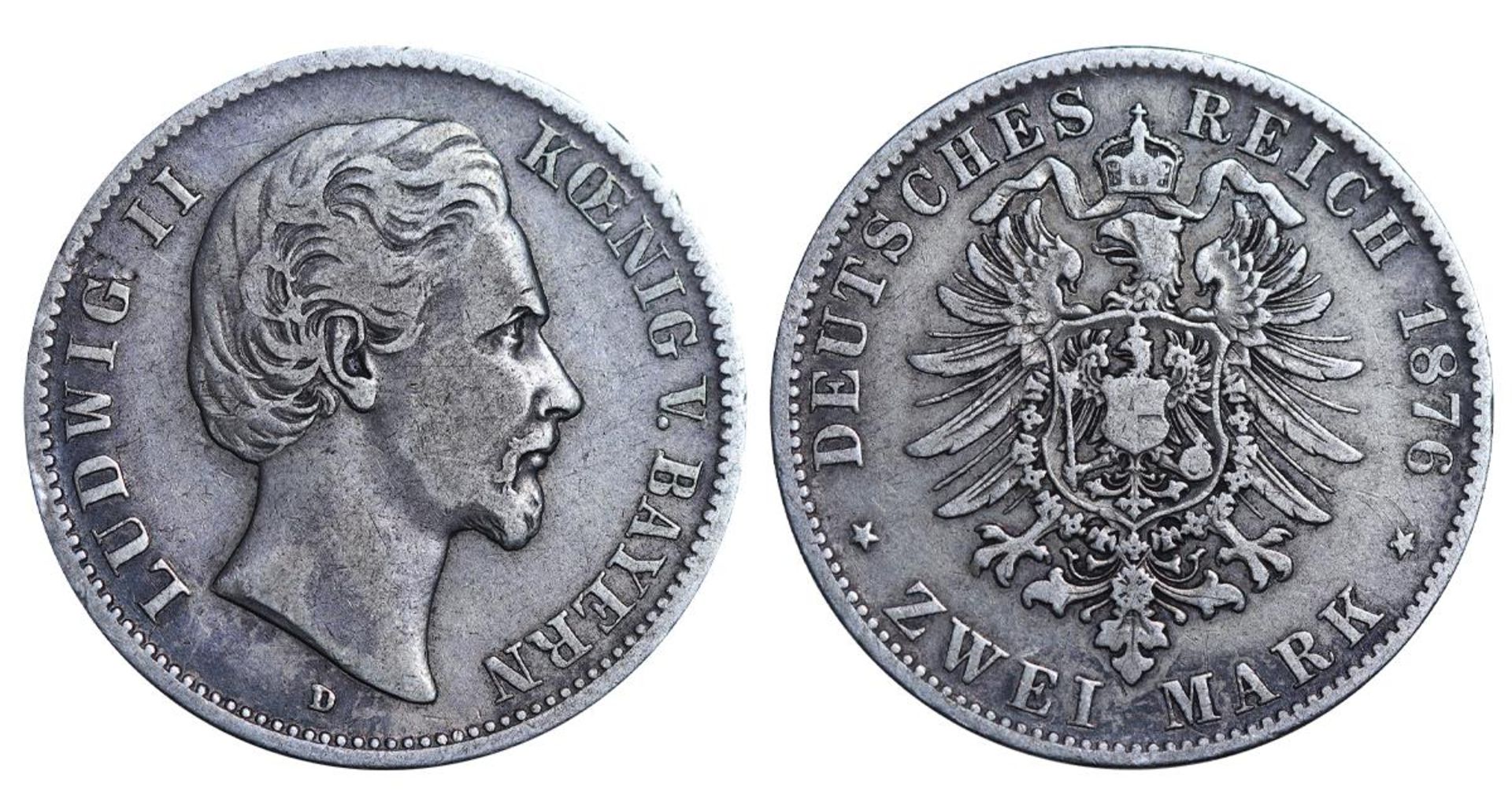 Kingdom of Bavaria, 2 Marks, 1876 year, D