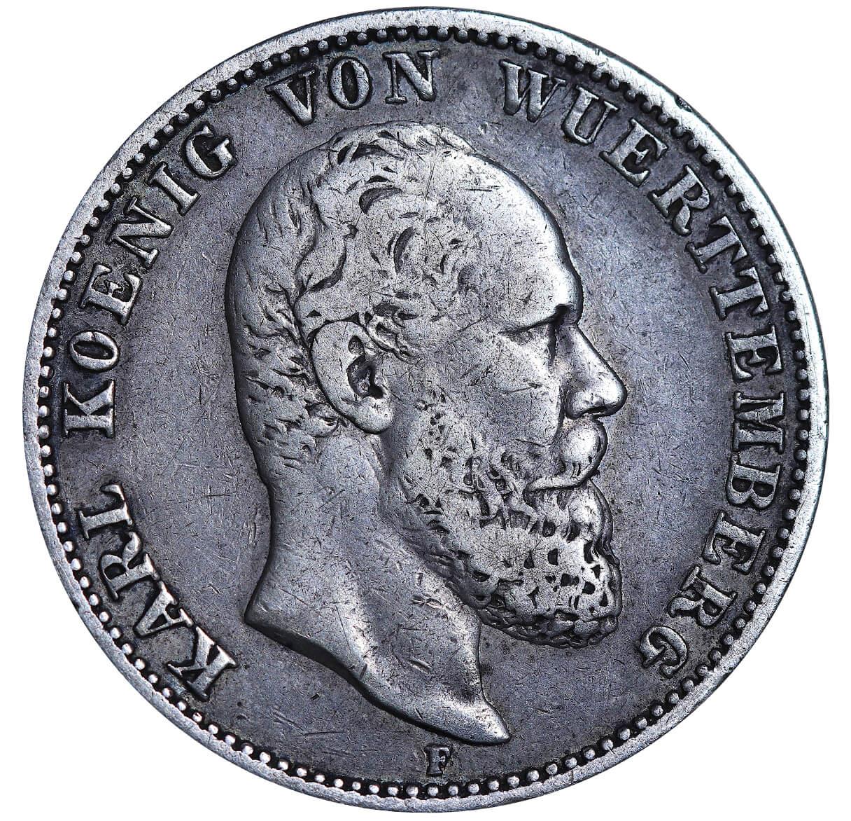 Kingdom of Württemberg, 2 Marks, 1880 year, F  - Bild 2 aus 3