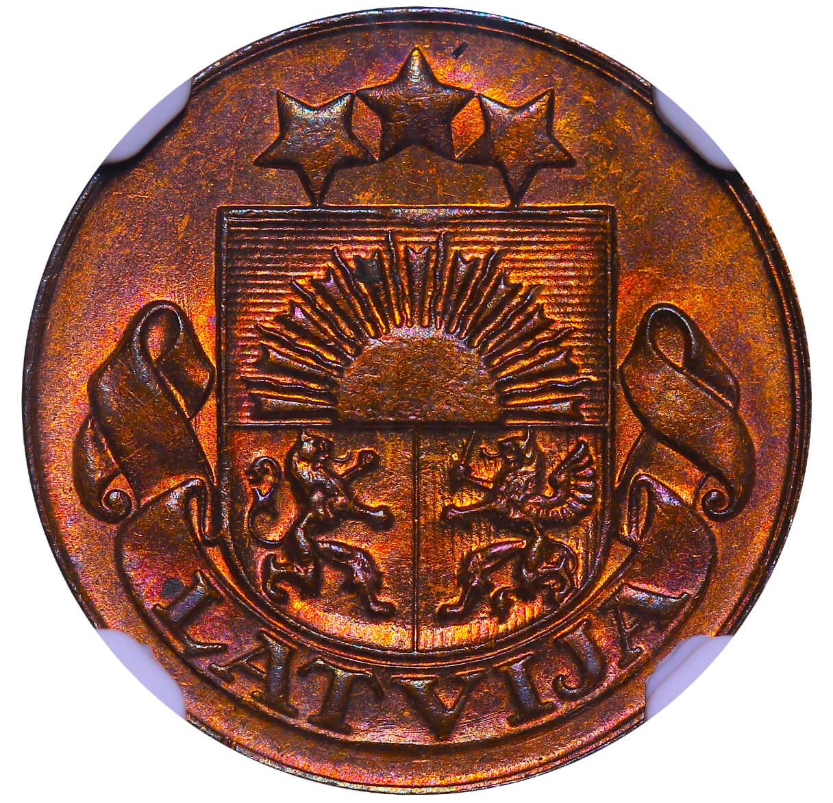 Latvia, 1 Santims, 1928 year, NGC, MS 64 RB - Image 3 of 3