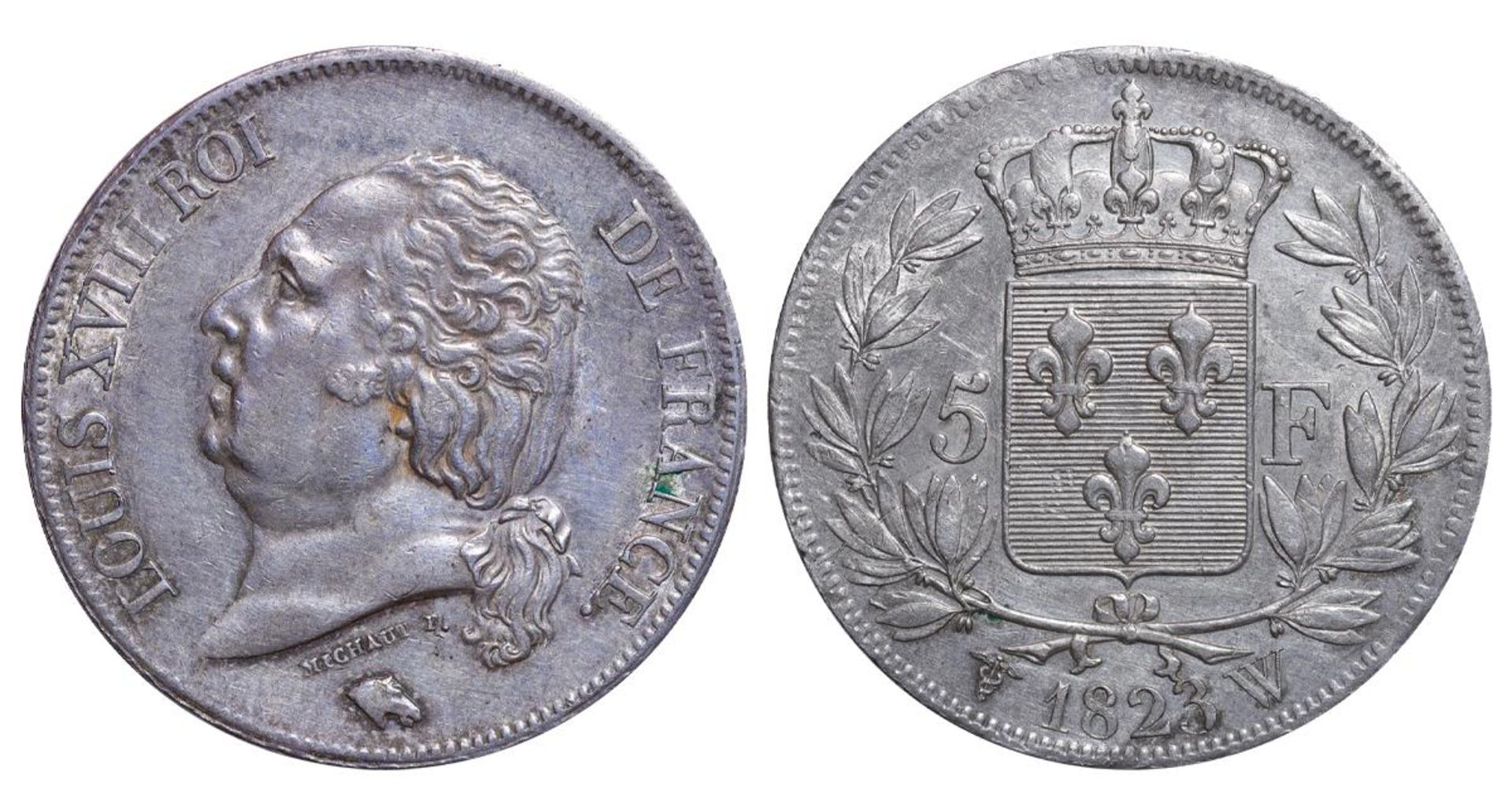 France, 5 Francs, 1823 year, W
