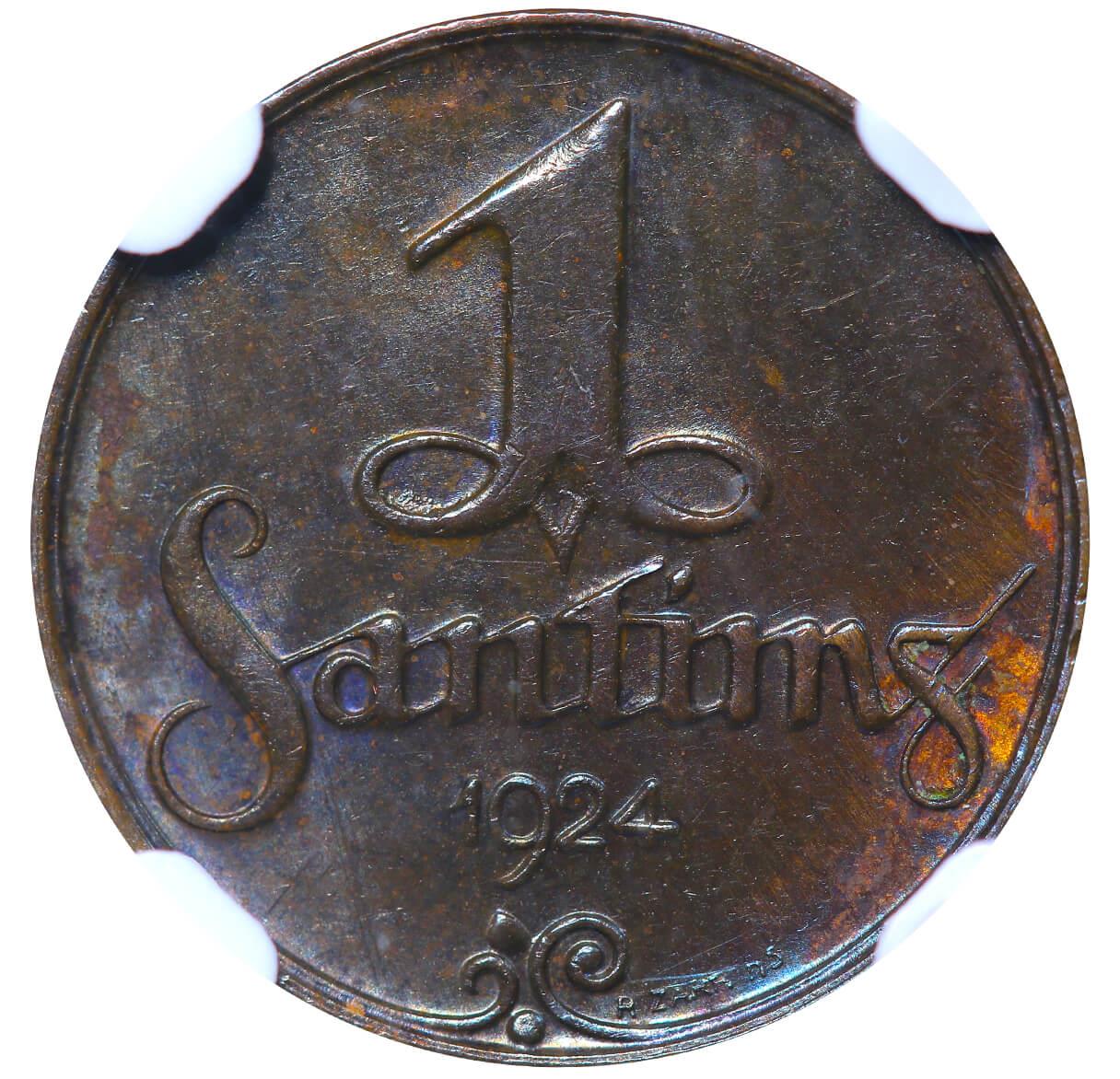 Latvia, 1 Santims, 1924 year, NGC, UNC DETAILS Cleaned - Image 3 of 3