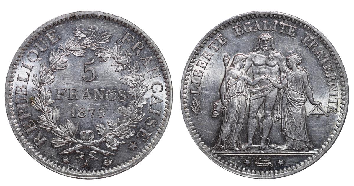 France, 5 Francs, 1875 year, A