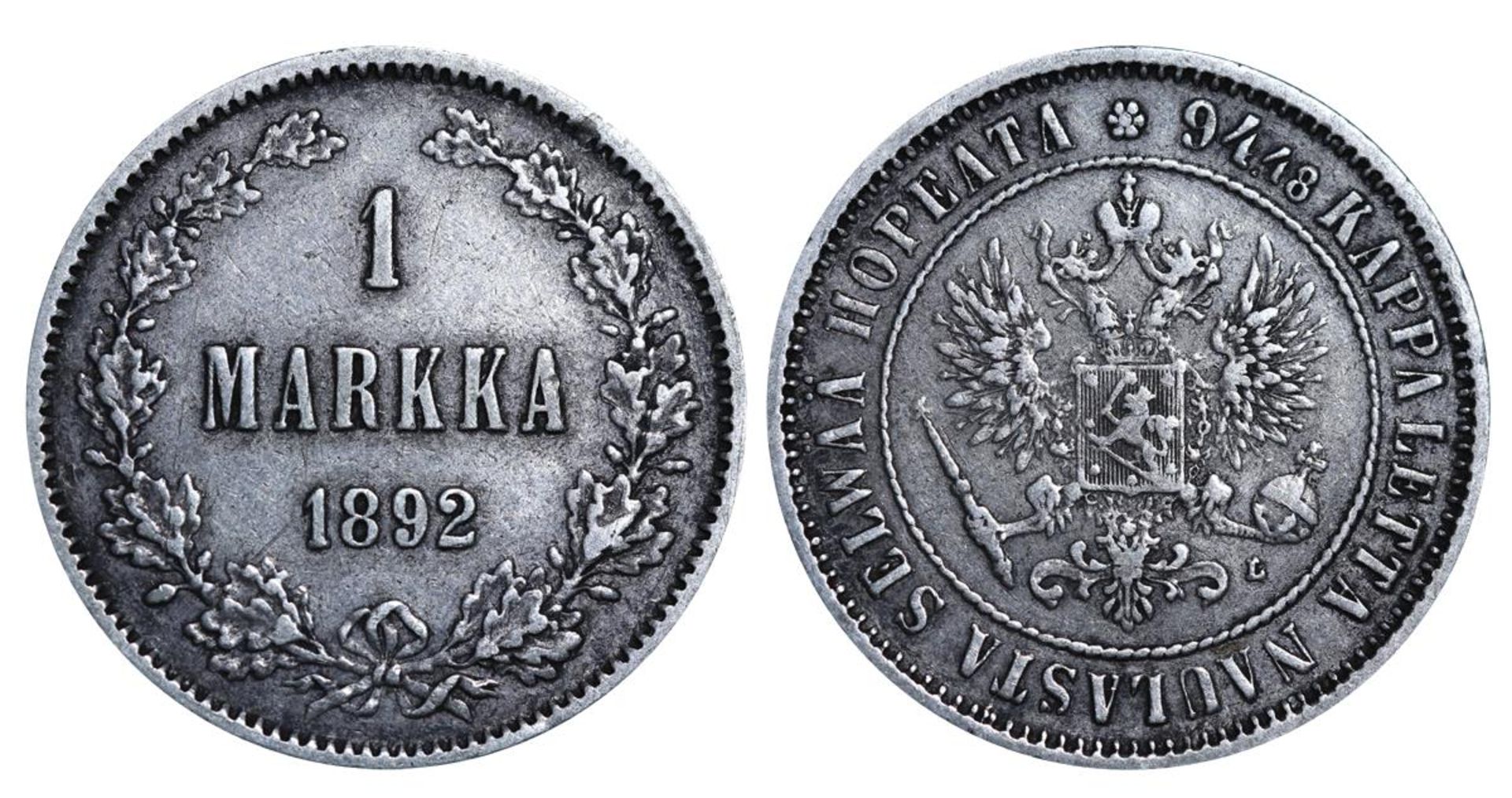 Russian Empire, 1 Markka, 1892 year, L