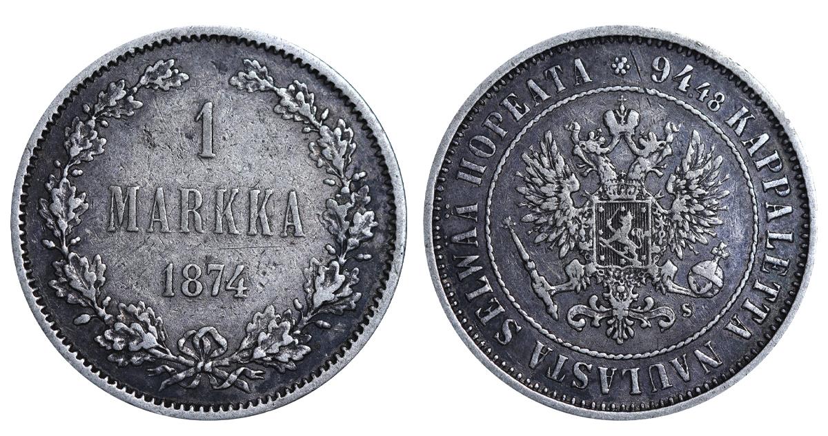 Russian Empire, 1 Markka, 1874 year, S