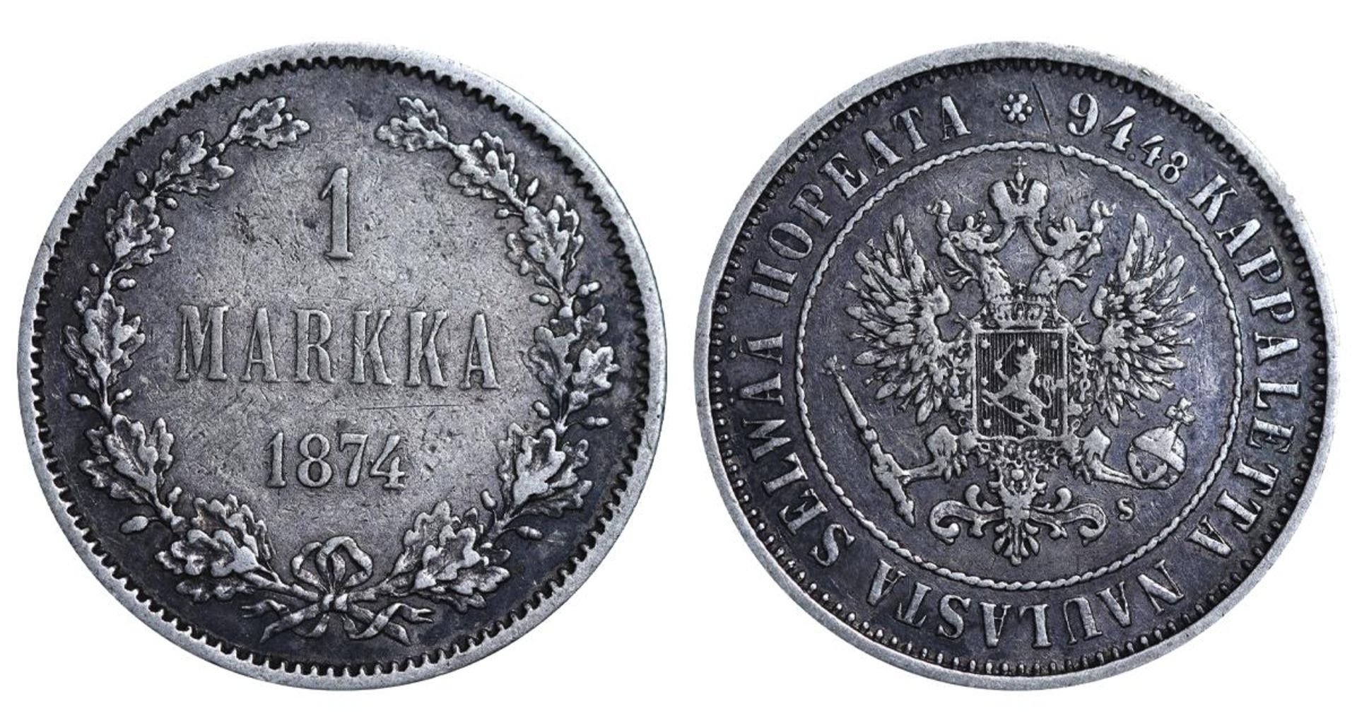 Russian Empire, 1 Markka, 1874 year, S