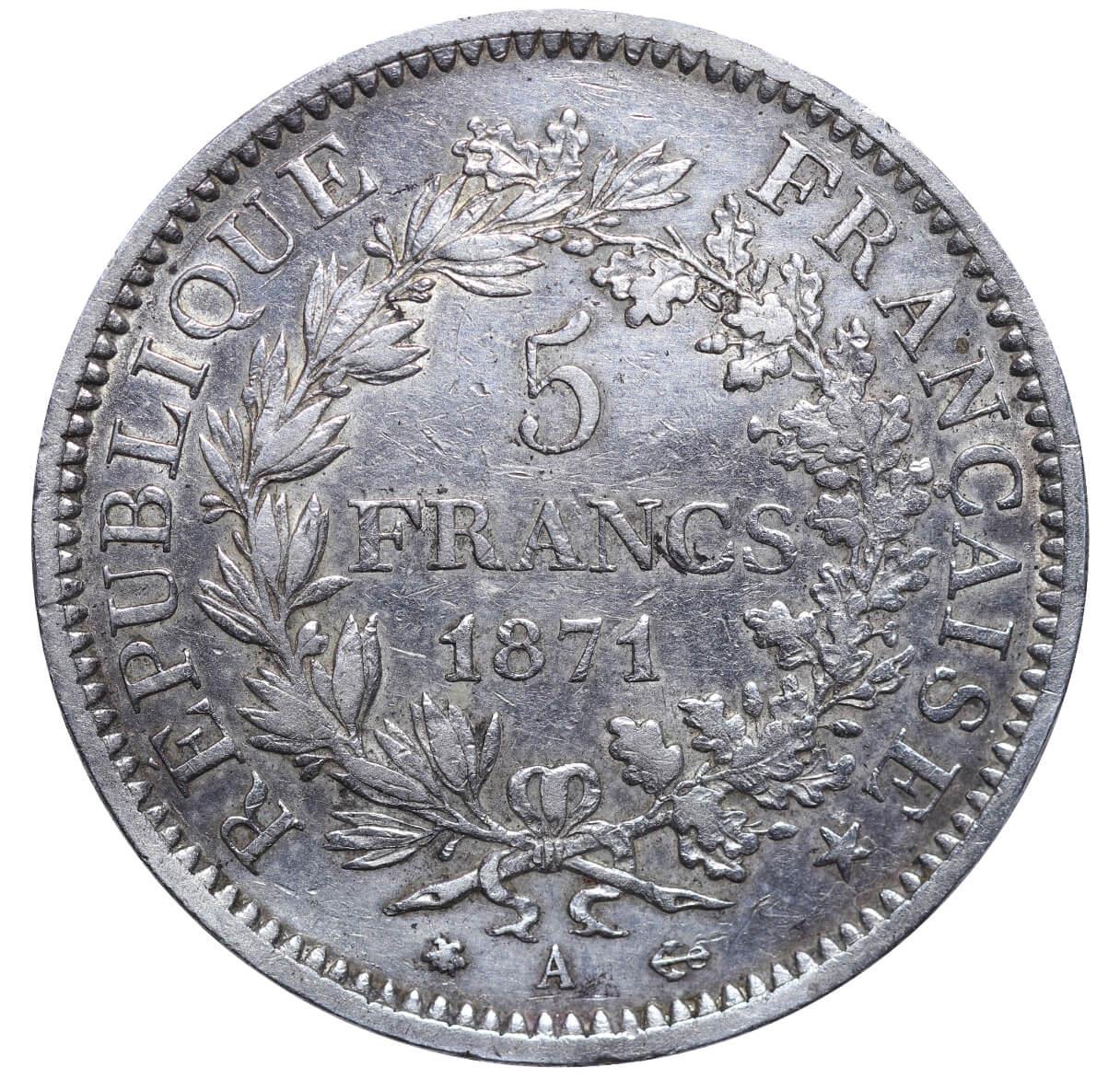 France, 5 Francs, 1871 year, A - Image 2 of 3