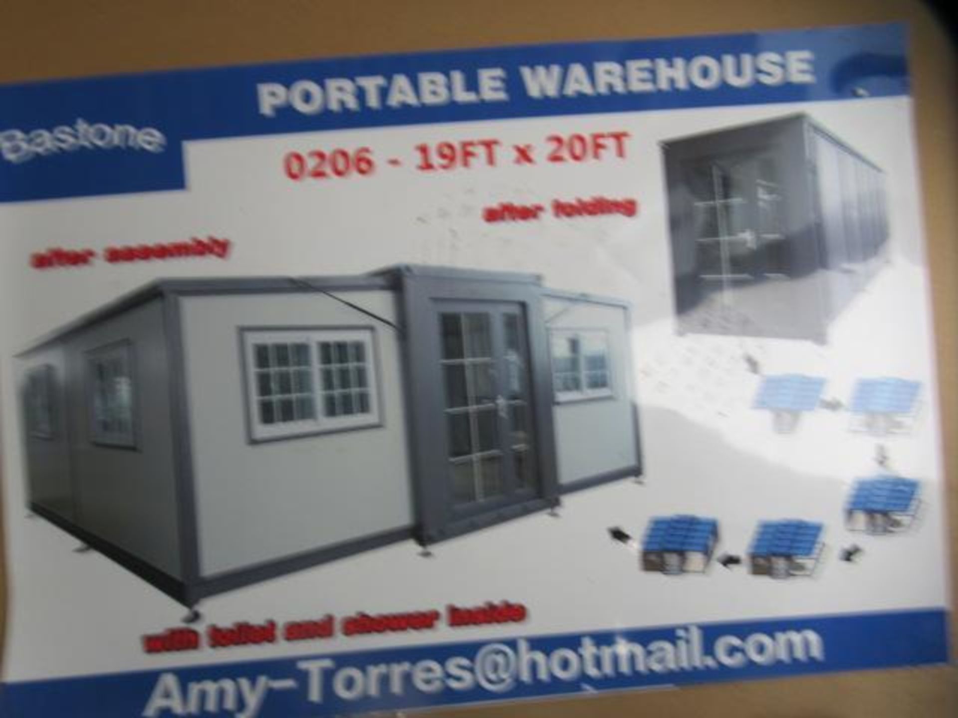 BASTONE 19' X 20' (AFTER FOLDOUT) PORTABLE STEEL WAREHOUSE W/ EXTENDABLE SLIDE OUT, TOILET & SHOW... - Image 6 of 6