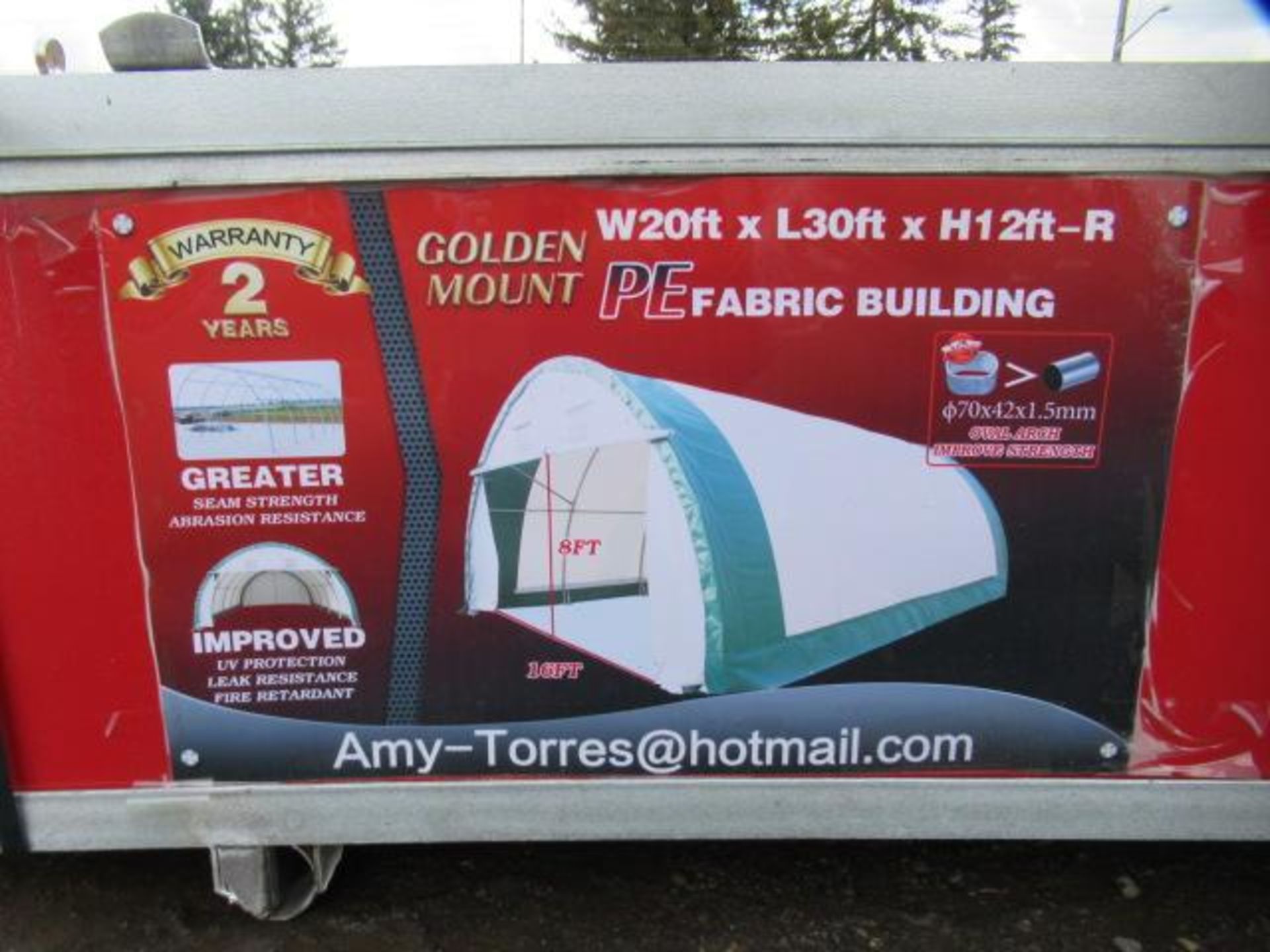 GOLDEN MOUNT 30' X 20' X 12' PE FABRIC VUILDING W/ OVAL ARCH (UNUSED) - Image 3 of 3