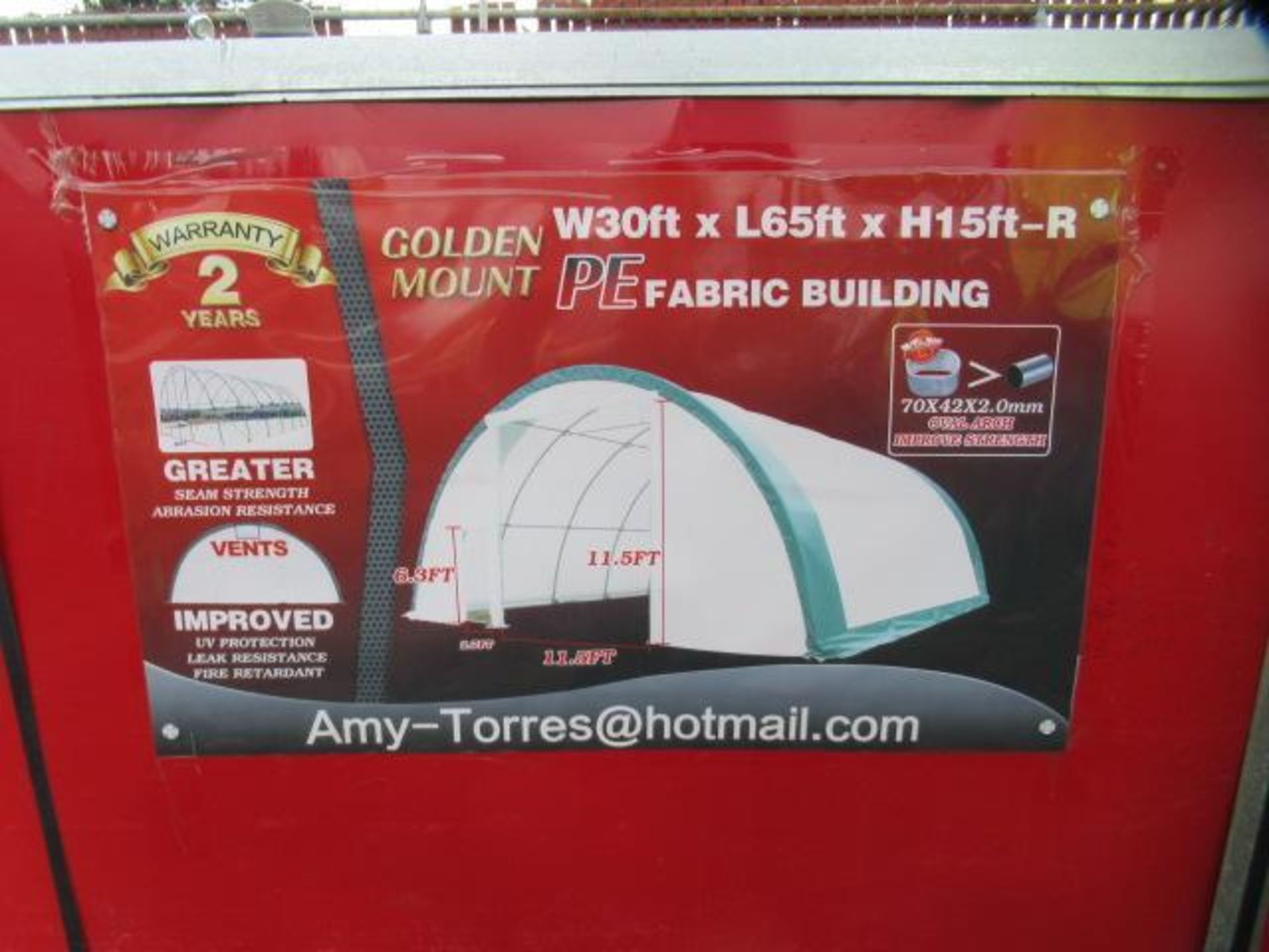 GOLDEN MOUNT 30' X 65' X 15' PE FABRIC BUILDING (UNUSED) - Image 3 of 3