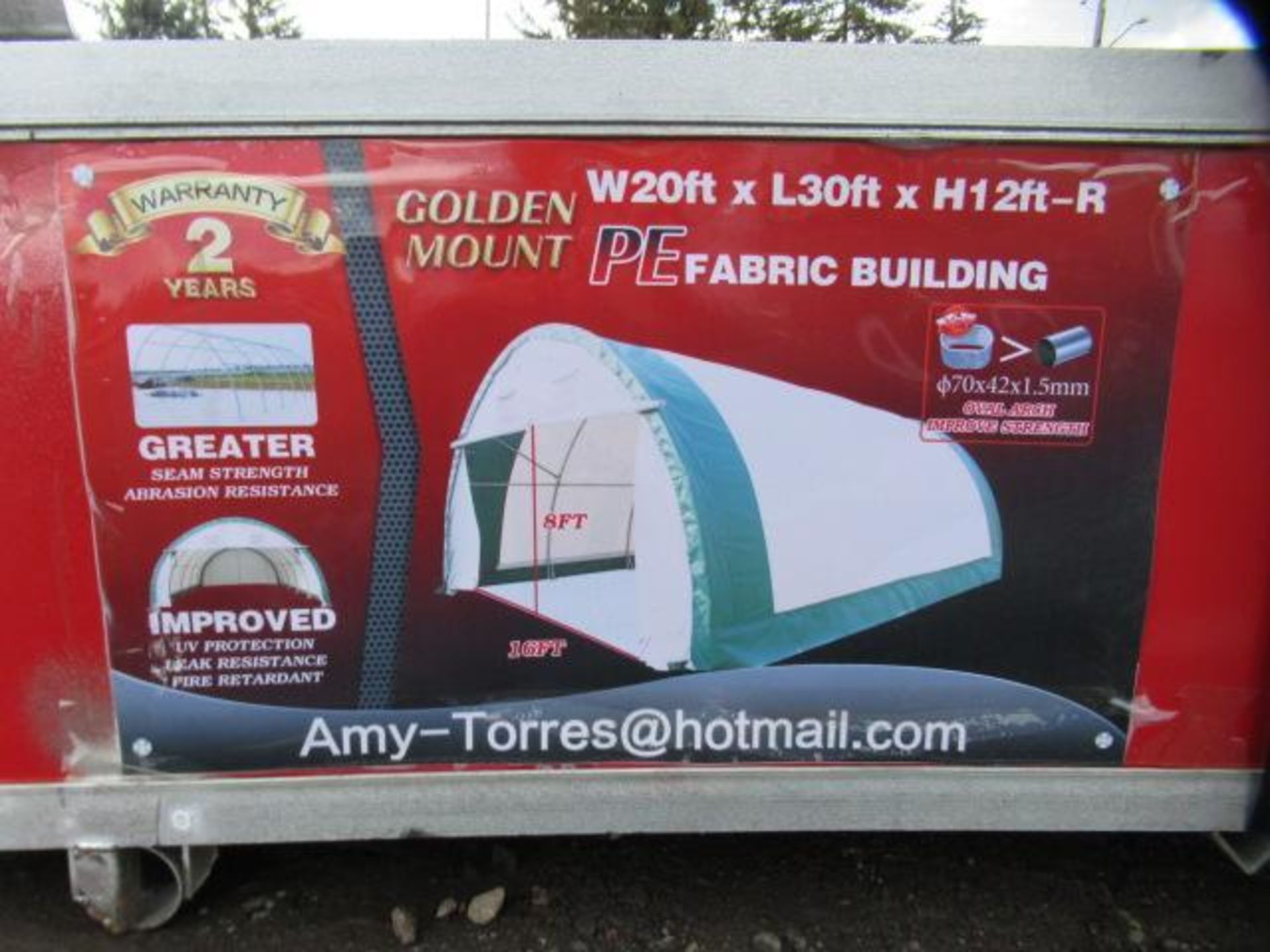 GOLDEN MOUNT 30' X 20' X 12' PE FABRIC VUILDING W/ OVAL ARCH (UNUSED) - Image 3 of 3