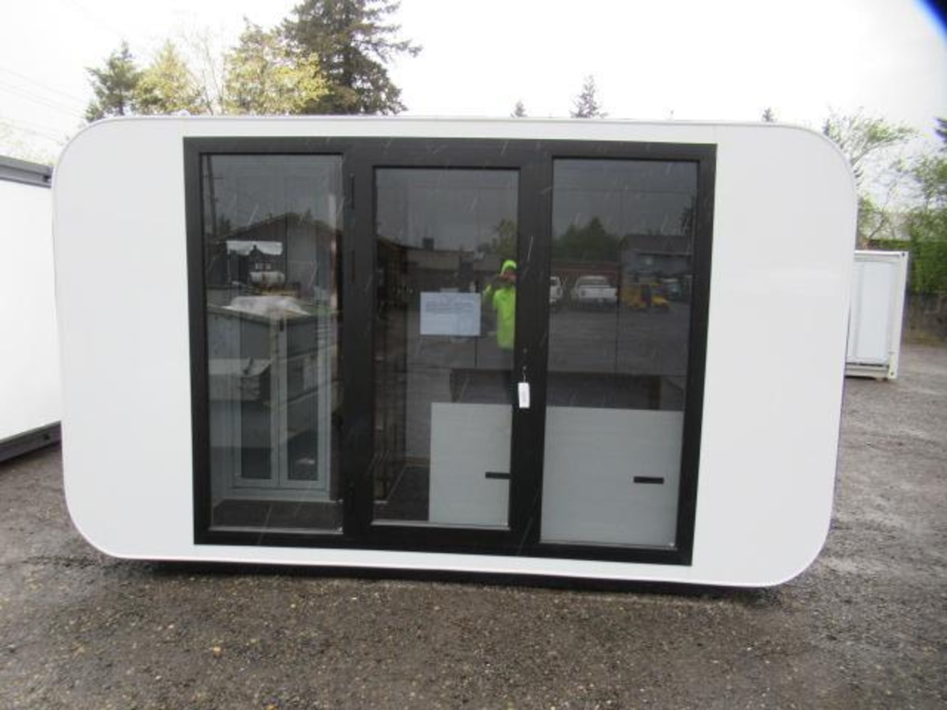 13' X 87'' X 90'' BASTONE PREFAB TINY CUBE (UNUSED), W/ WASHROOM & SHOWER, GLASS FRONT PANELS, BATH