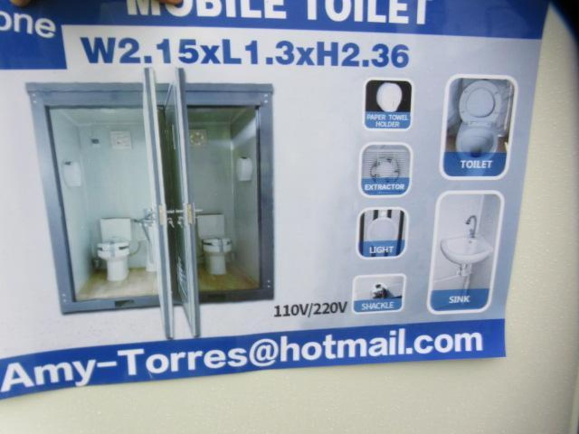 81'' X 50'' X 90'' 110V/220V PORTABLE RESTROOM W/ (2) SEPARATE STALLS, SINKS & LIGHTS, LOCKING - Image 5 of 6