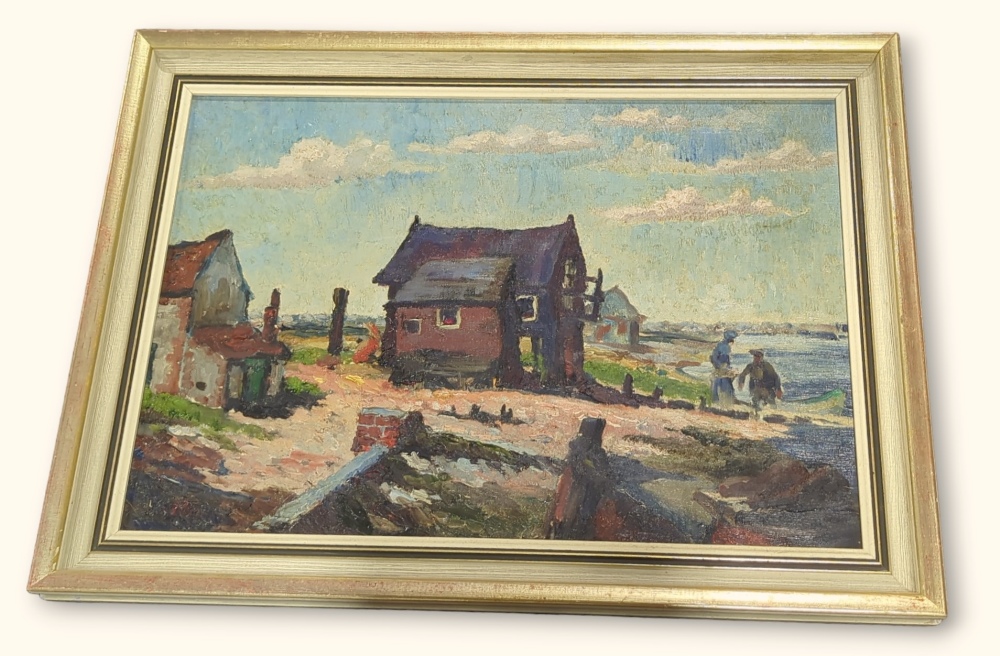 20TH CENTURY ENGLISH SCHOOL Coastal scene with fis