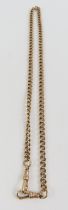 A 9ct gold watch chain, with two swivel clasps, ev