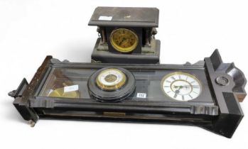 A Vienna regulator clock, in ebonised case; a roun