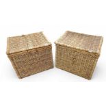 A pair of large wicker laundry baskets, 60cm high,