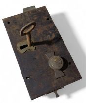 A 19th or early 20th century iron mortice lock wit