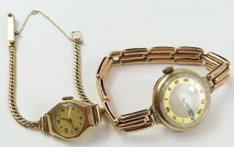 A ladies 9ct gold cased unnamed wrist watch, on a