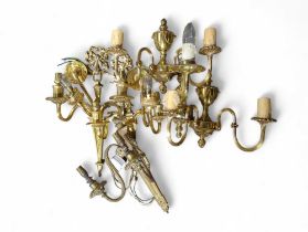 A pair of gilt metal twin branch wall light fittin