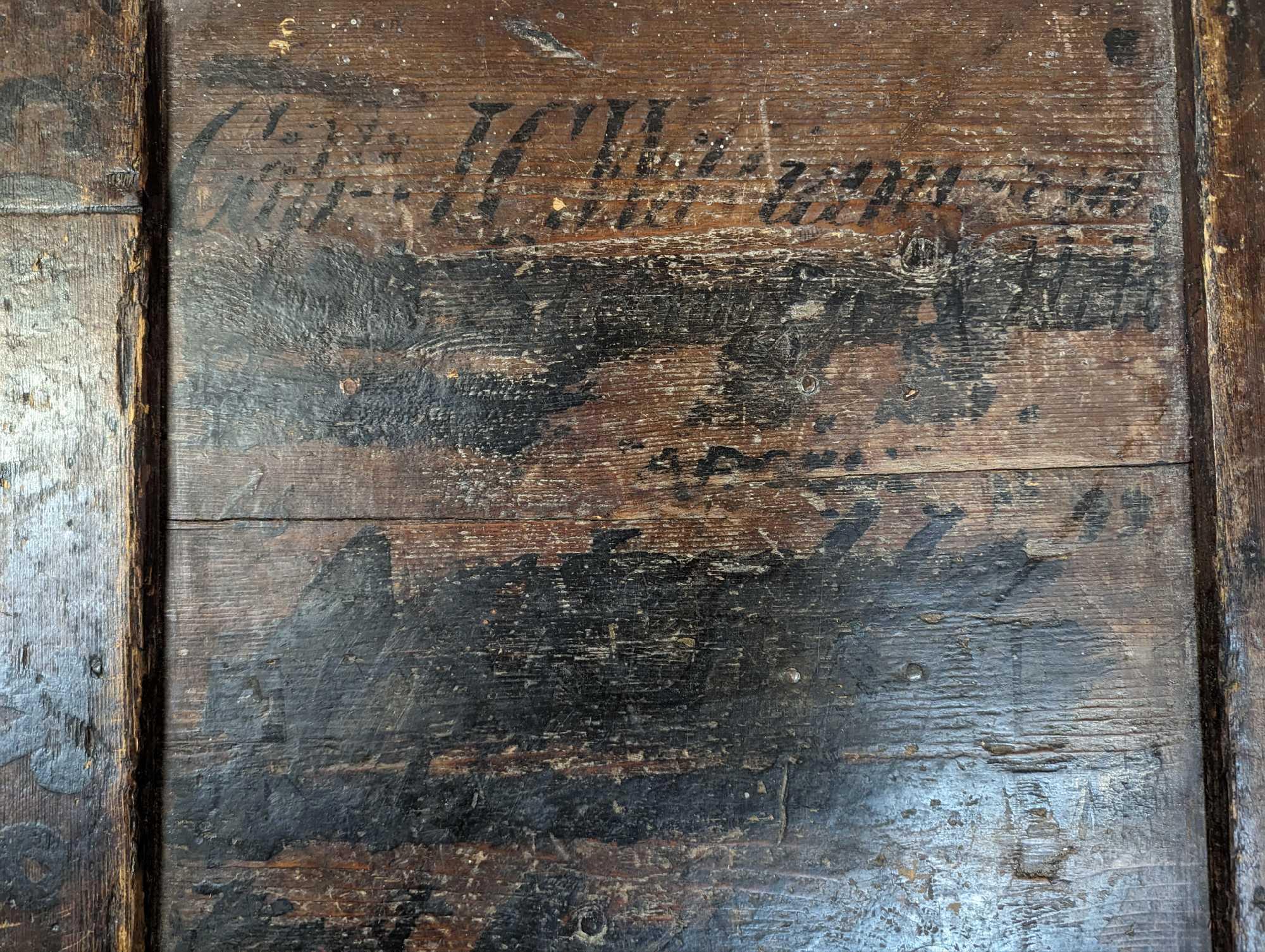 A 19th century stained pine storage trunk, with ti - Image 3 of 5