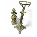 A Victorian brass lamp base, in the form of a colu