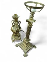 A Victorian brass lamp base, in the form of a colu