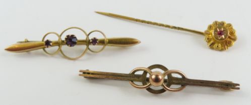 Two early 20th century bar brooches, both marked '