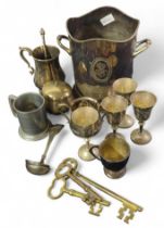 A quantity of silver plate and brass include large