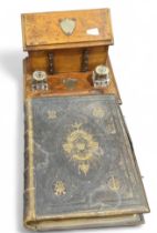 An Edwardian oak stationery box together with a le