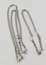A 9ct white gold anchor link chain and bracelet se