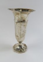 A silver trumpet shaped vase, with weighted base,