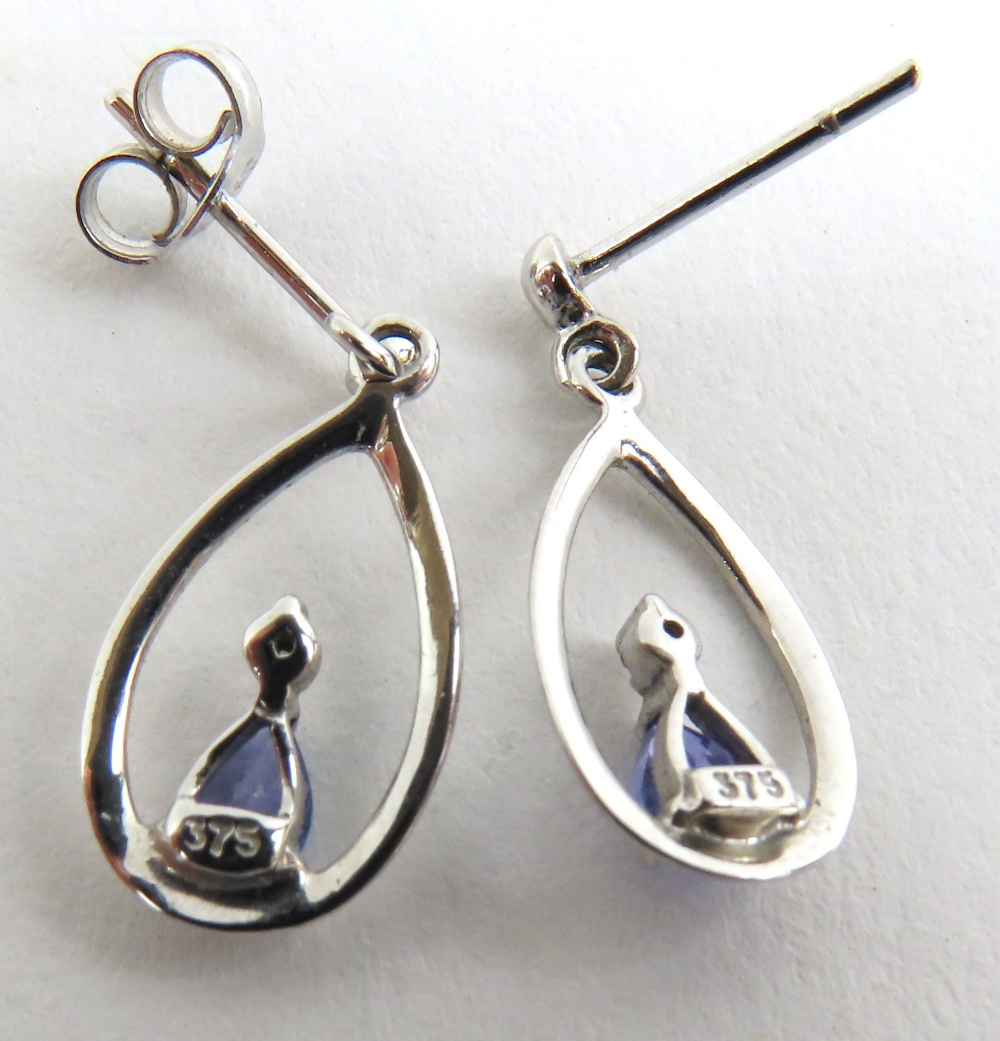 A pair of white gold drop earrings, set with a pea - Image 4 of 4