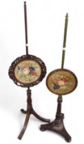 Two Victorian pole screens, each with floral tapes