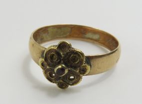 An unmarked Victorian ring, the cruciform type hea