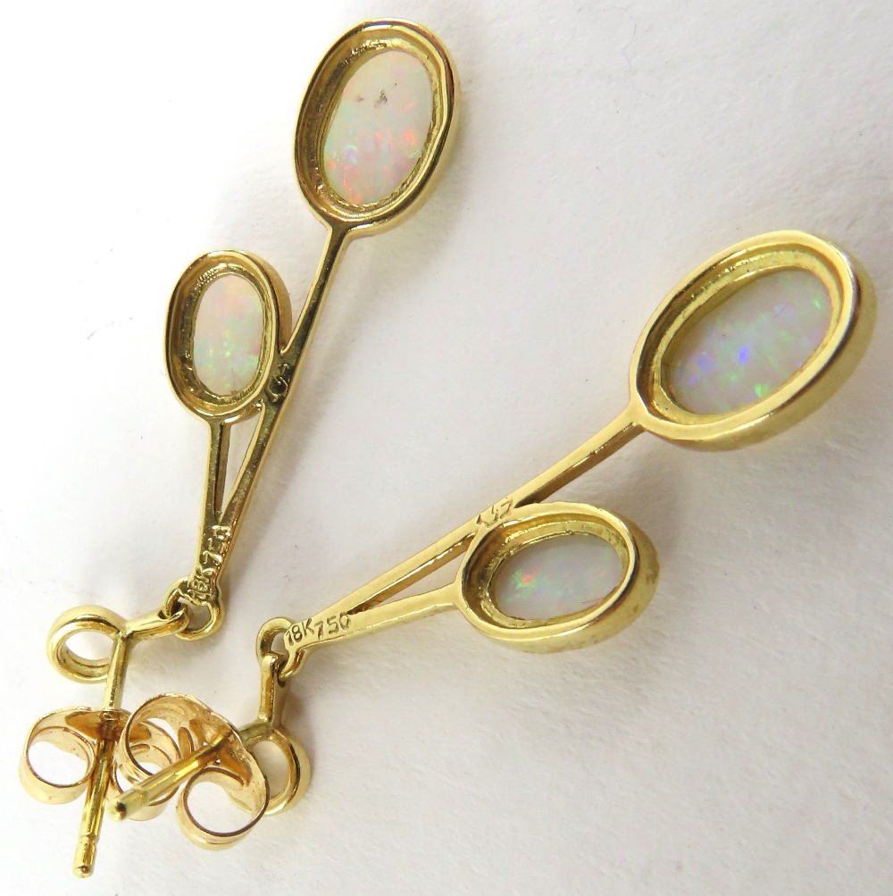 A pair of 18ct gold white opal drop earrings, the - Image 4 of 4