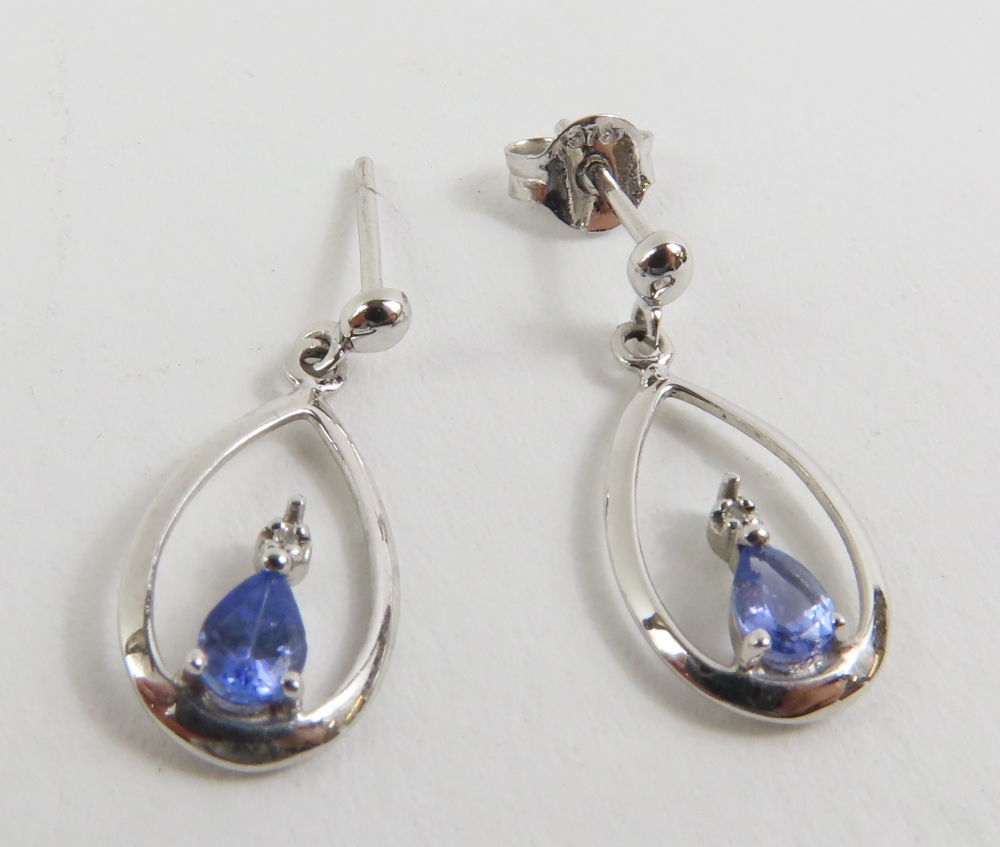 A pair of white gold drop earrings, set with a pea - Image 2 of 4