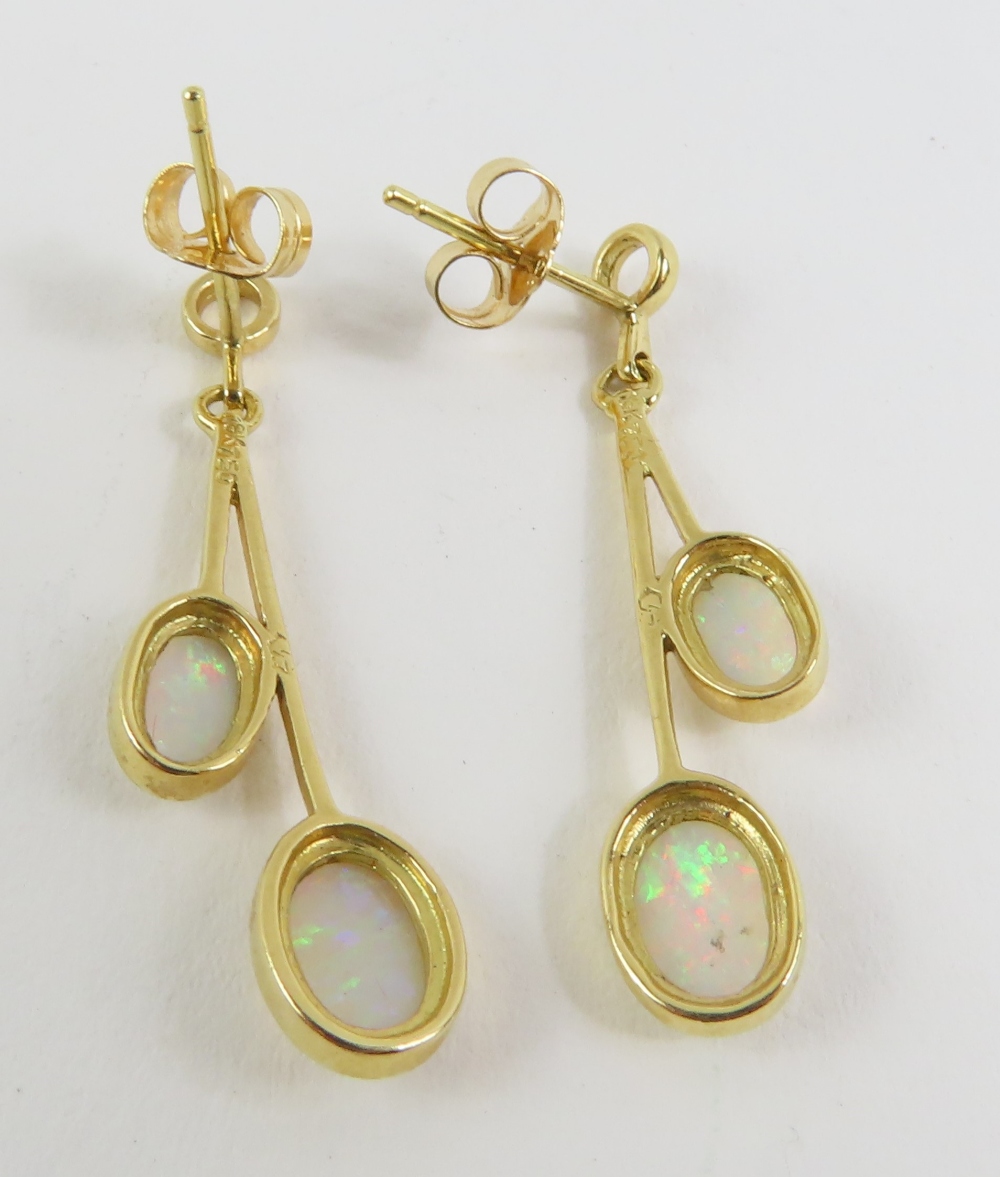 A pair of 18ct gold white opal drop earrings, the - Image 3 of 4