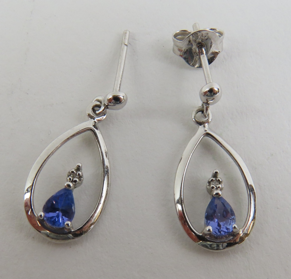 A pair of white gold drop earrings, set with a pea - Image 3 of 4